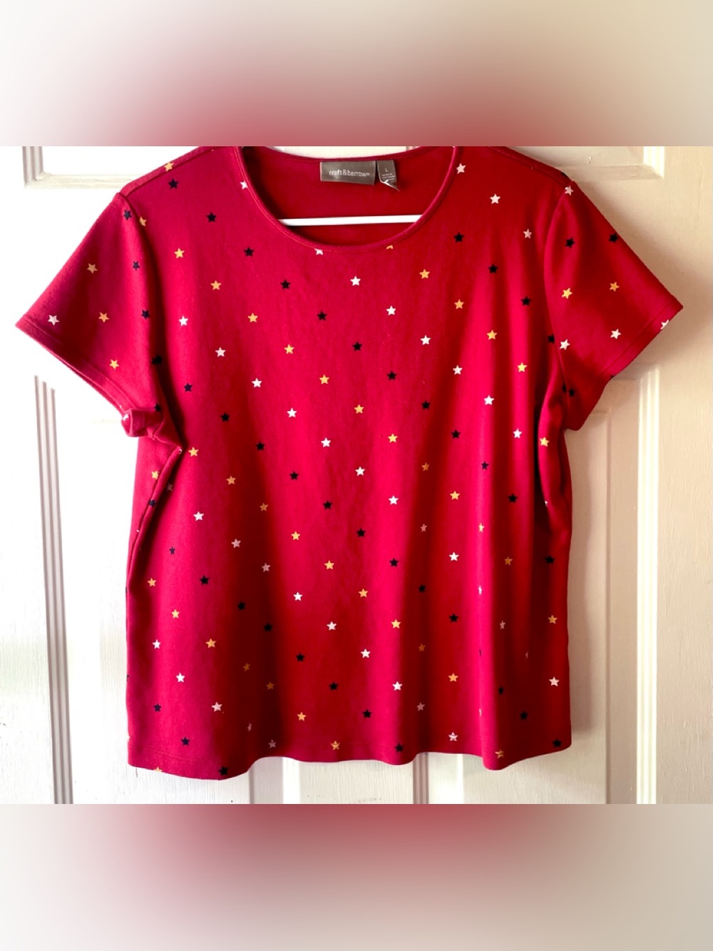 Croft & Barrow Blue White Gold Star Red Short Sleeve 100% Cotton Tee Shirt Large